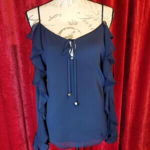3/$40 MICHAEL by Michael Kors Elegant Navy Ruffle Top Size S